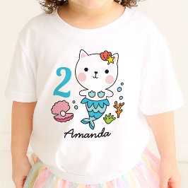 Camiseta Gato Sereia Garota Personalizada de Aniversário