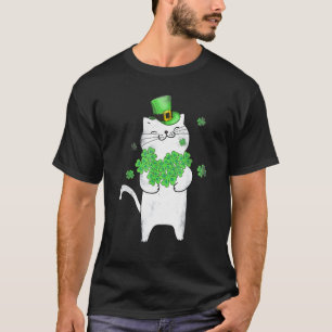 Camiseta Gato Shamrock Dia de São Patrício Gato Leprechaun