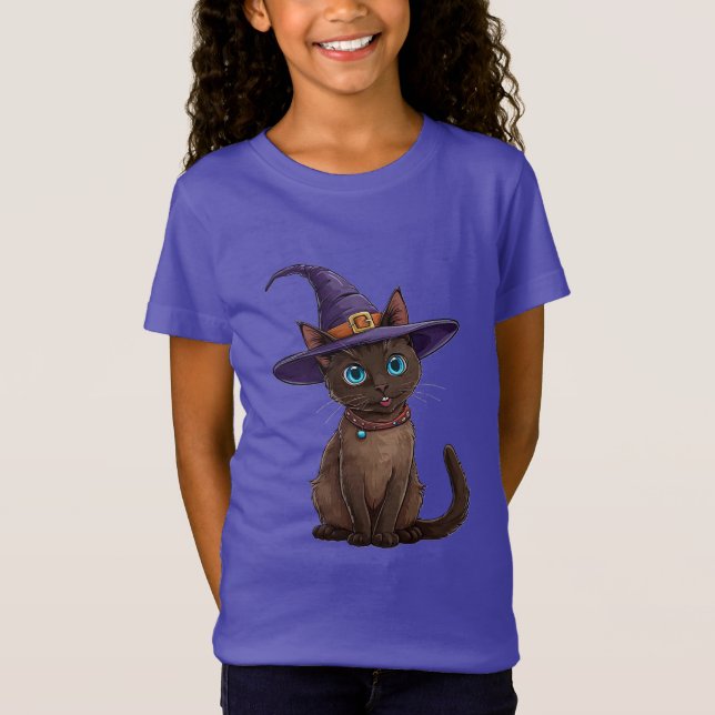 Camiseta Gato Siames Adorável com Chapéu de Bruxa (Frente)