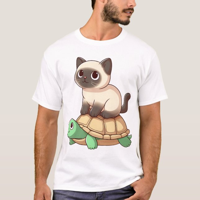 Camiseta gato siamês anda de tartaruga Cópia (Frente)