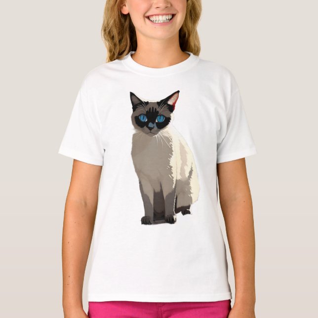 Camiseta Gato Siamês Art Blue-Eyed Cat Lover Crianças (Frente)