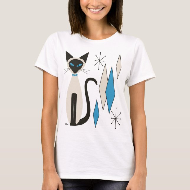 Camiseta Gato Siamês com Meio século de Diamantes Azuis (Frente)