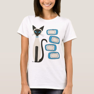 Camiseta Gato Siamês com Oblones Azuis Meios séculos