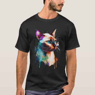 Camiseta Gato Siames de Aquarela Colorido Gatinho Siames Ga