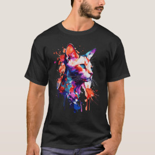 Camiseta Gato Siames de Aquarela Gatos Siames Coloridos