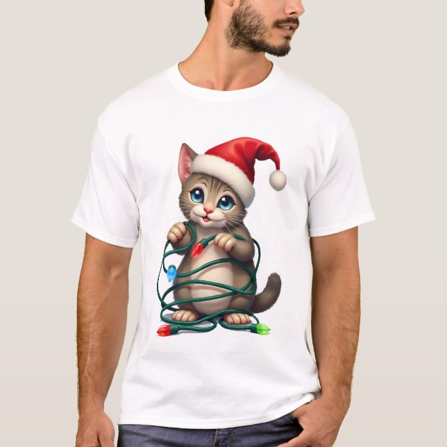 Camiseta Gato Siamês de Natal com Decote em V (2) (Frente)