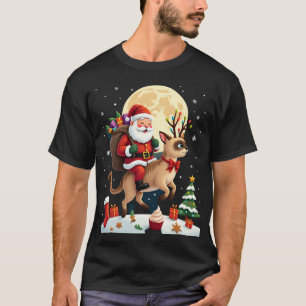 Camiseta Gato Siamês de Santa Montando Rena Árvore de Natal
