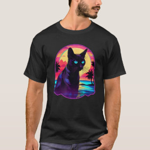 Camiseta Gato Siámes do Pôr do Sol Retrô