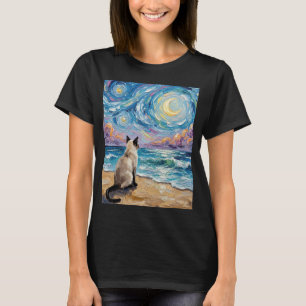 Camiseta Gato Siames Estrela Noturna Felino na Praia Arte