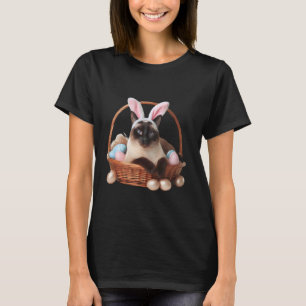 Camiseta Gato Siamês Fofo Caça ao Ovo de Páscoa Dono Orelha