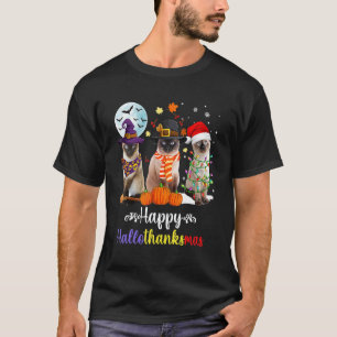 Camiseta Gato Siames Halloween Feliz Natal Feliz Hallot