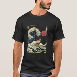 Camiseta Gato Siames Japonês Onda Kanagawa Divertido Surf A