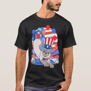 Camiseta Gato Siames Merica 4 de Julho Patriótico Americano