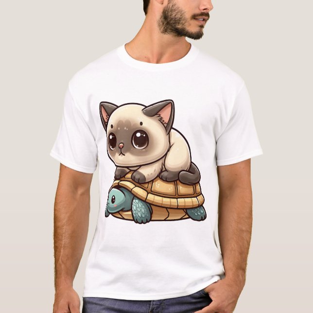 Camiseta Gato siamês monta tartaruga (Frente)