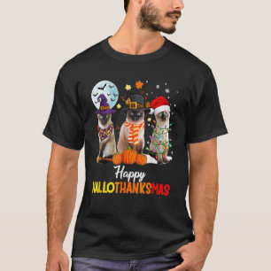 Camiseta Gato Siames Natal Feliz Halloween Feliz Hallot