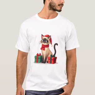 Camiseta Gato Siames Natal Feriado Papai Noel Gato Siames N
