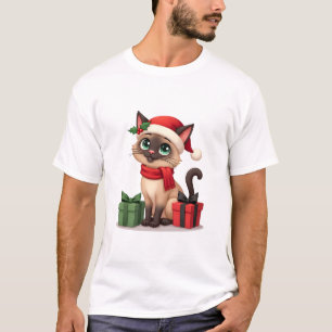 Camiseta Gato Siames Natal Feriado Papai Noel Gato Siames N