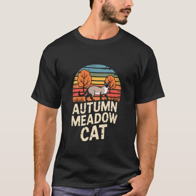 Camiseta Gato Siames Outono Campo Retro (Frente)