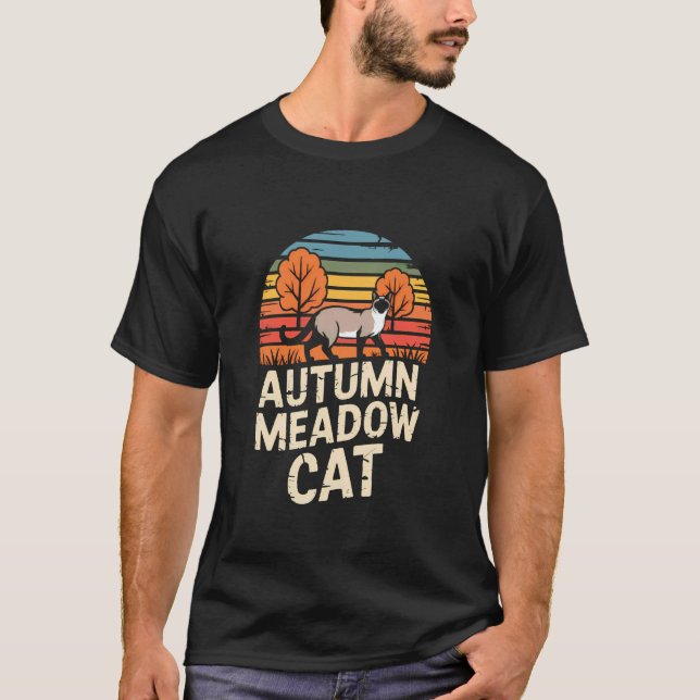 Camiseta Gato Siames Outono Campo Retro (Frente)