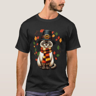 Camiseta Gato Siames Peregrino Dia de Ação de Graças Peru O
