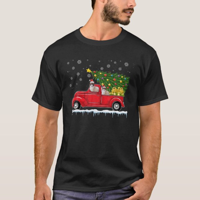 Camiseta Gato Siamês Red Car Papais noeis De Árvore De Nata (Frente)