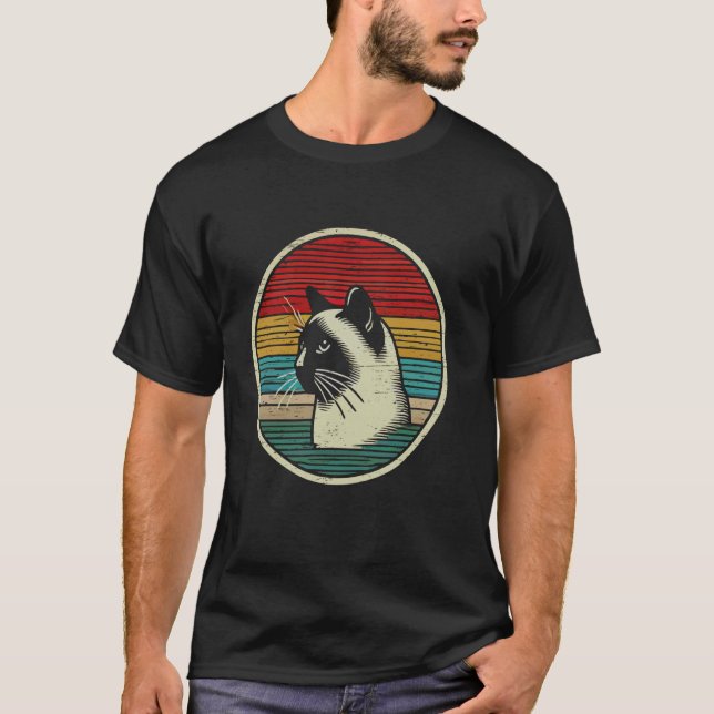Camiseta Gato Siames Retrô Pôr do Sol (Frente)