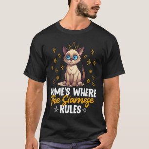 Camiseta Gato Siameses A CASA É ONDE O SIAMÊS MANDA Piada S