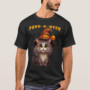 Camiseta Gato Siberiano de Halloween Abóbora Purr-o-ween