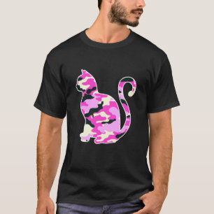 Camiseta Gato silhueta Camuflagem Rosa Camuflagem Mulheres