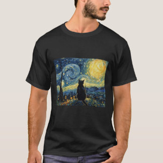 Camiseta Gato Silhueta da Noite Estrelada Inspirado em Vinc