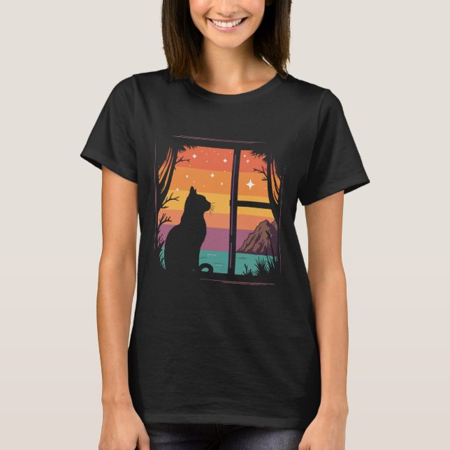 Camiseta Gato Silhuette Retro Sunset (Frente)