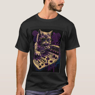 Camiseta Gato Sintetizador Analógico Equipamento de Estúdio