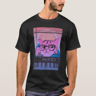 Camiseta Gato Sintetizador Vintage Retro Sintetizador Vapor