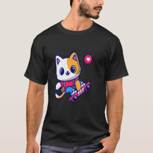 Camiseta Gato-Skate Gato Skatista em um Skate