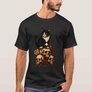 Camiseta Gato Smoking de la Cripta – Rosas e Caveiras