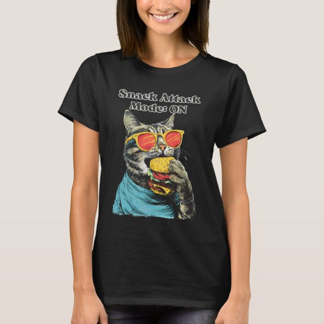 Camiseta Gato Snack Attack para Amantes de Comida e Gatos (Frente)