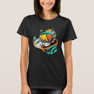 Camiseta Gato Snowboarder Esquiador Design Para Snowboarder