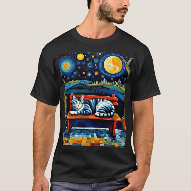 Camiseta Gato sob as estrelas 4 (Frente)