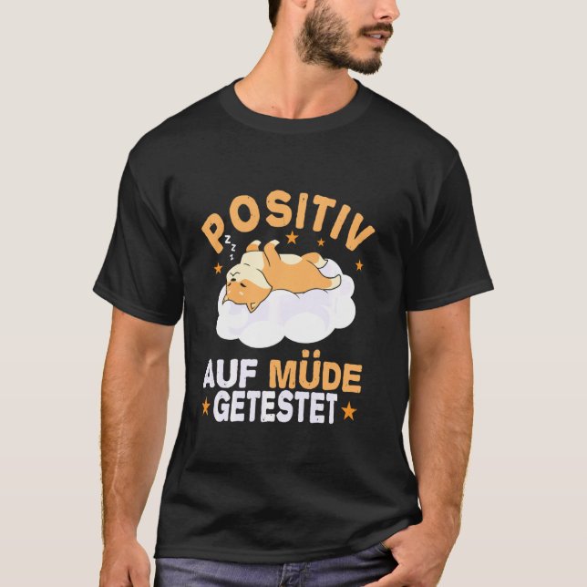 Camiseta Gato Sobre Pijamas De Vestuário Cansado Positivo (Frente)