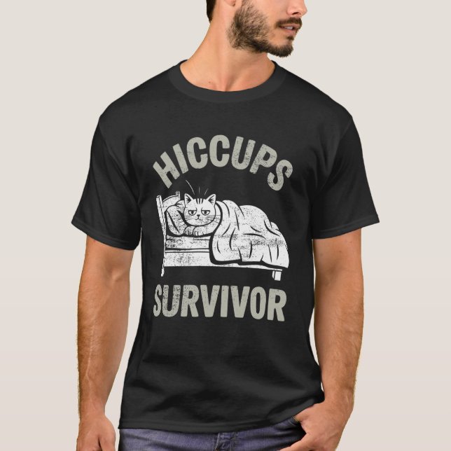 Camiseta Gato soluça Sobrevivente de soluços (Frente)