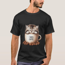Camiseta Gato Sonolento Fofo Preciso de Café Arte Caneca ☕�