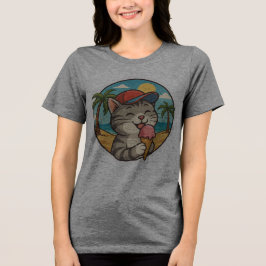 Camiseta Gato Sorridente Comendo Sorvete – Adesivo Fofo de
