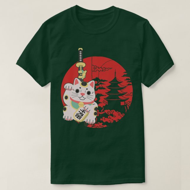 Camiseta Gato sortudo chinês com espada de samurai na China (Frente do Design)