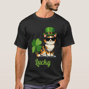 Camiseta Gato Sortudo Dia de São Patrício Leprechaun Calico