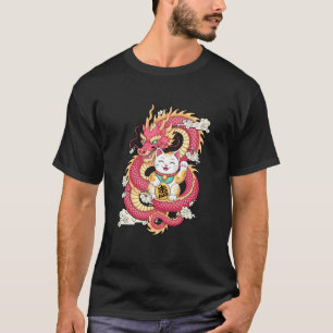 Camiseta Gato Sortudo e Dragão Símbolo da Sorte Oriental Ja