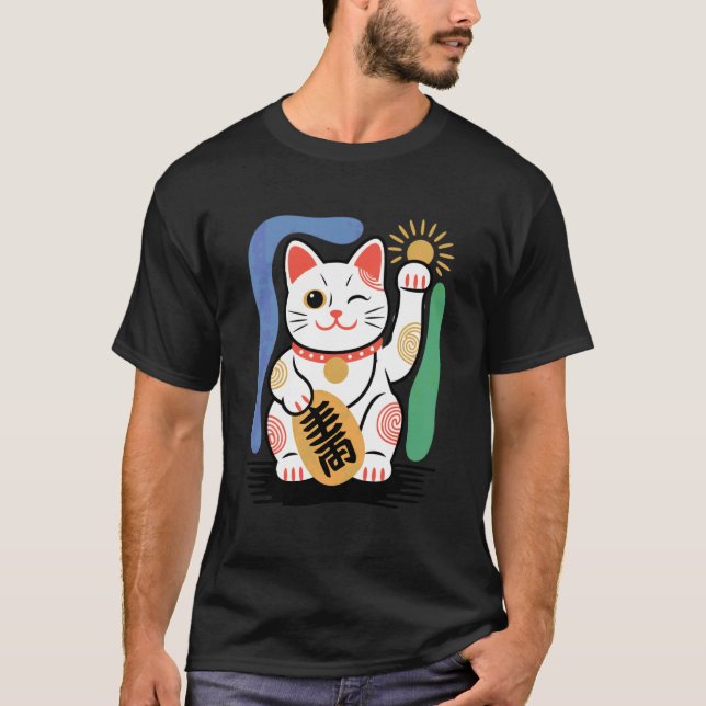 Camiseta Gato Sortudo Maneki Neko Japonês Aceno Sorte (Frente)