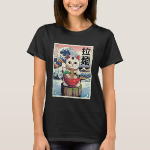 Camiseta Gato Sortudo Maneki Neko Ramen Onda Japonesa Retro