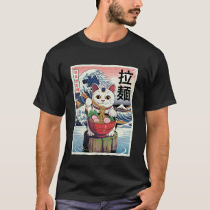 Camiseta Gato Sortudo Maneki Neko Ramen Onda Japonesa Retro