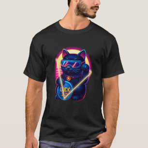 Camiseta Gato Sortudo Retro Futurista Segurando Moeda e Pei