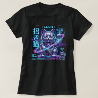 Camiseta Gato Sortudo Sci-Fi Maneki Neko Charme Cósmico Grá